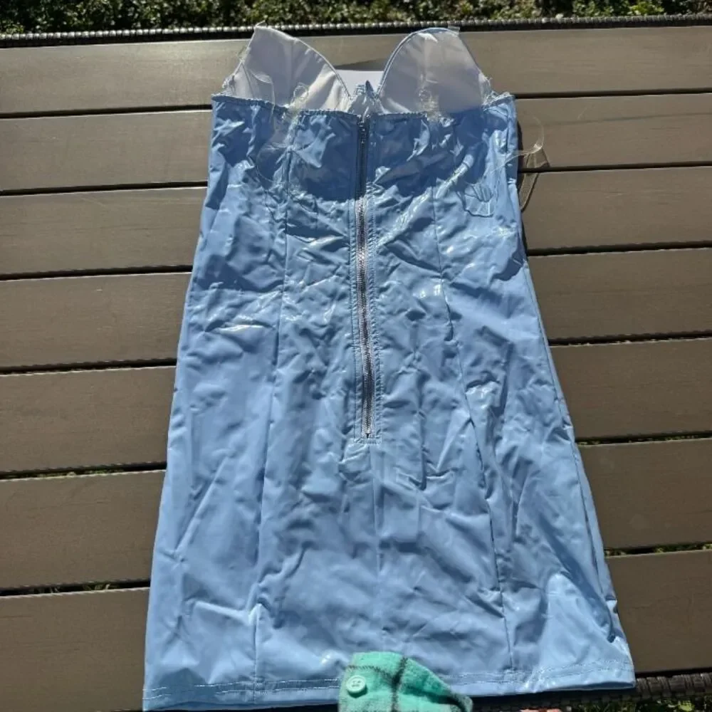 NWT Edgy Trendsetter Latex Mini Dress - Blue - Picture 5 of 5